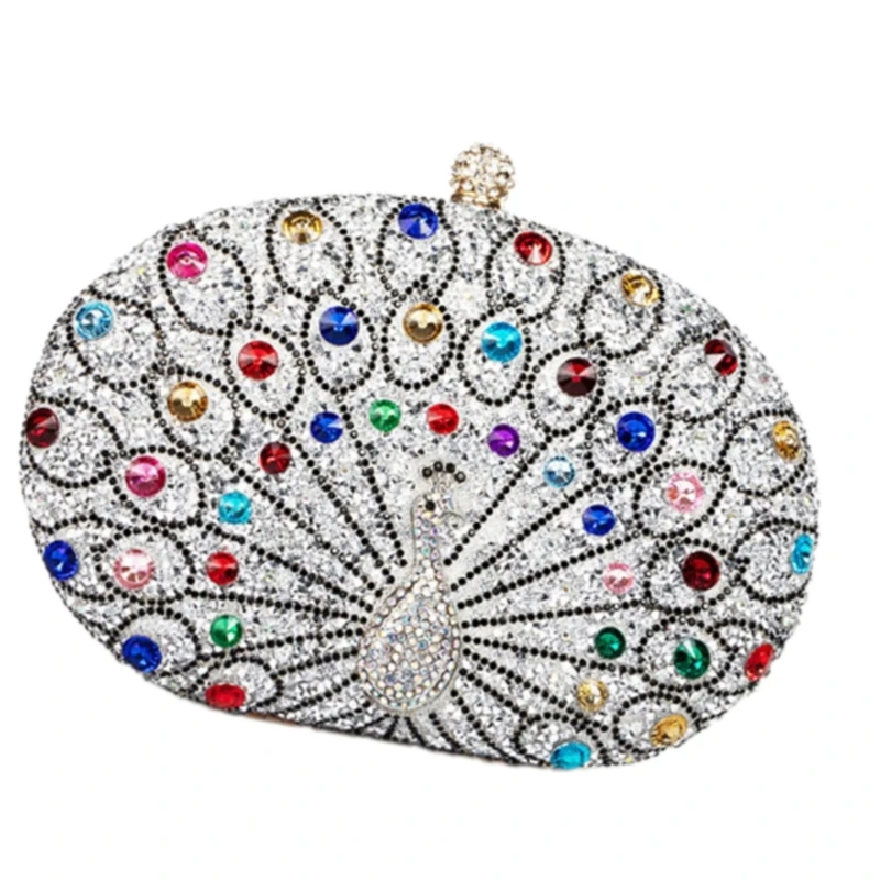 Elegant Peacocks Rhinestones Clutch for Women Evening Purse Shoulder Bag Crossbody Bags for Night Outs and Receptions