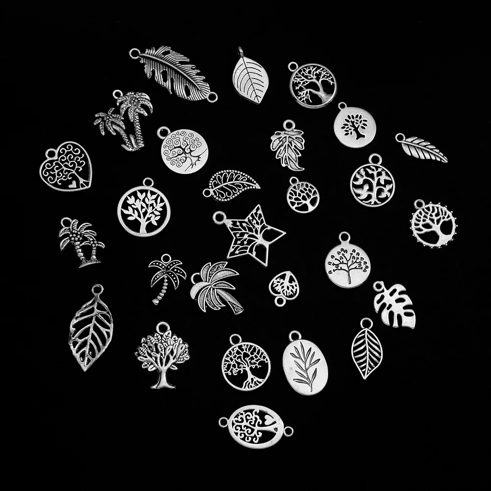 30pcs 27 Style Tree Of Life Leaf Coconut Charms Pendant For DIY Bracelet Necklace Keychain Jewelry Making Findings Accessories