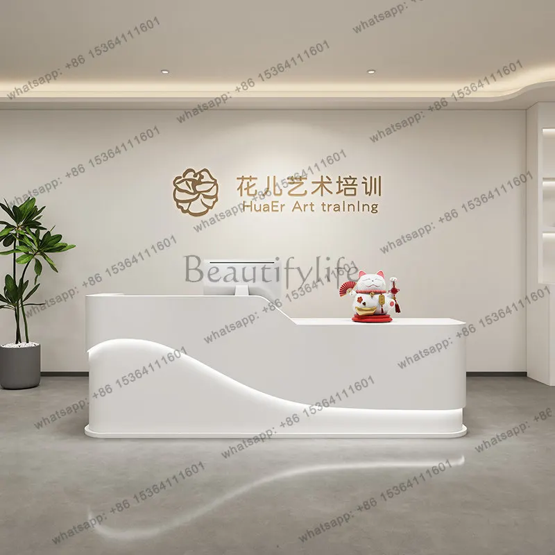 Factory Direct Sales Modern Cream Style Beauty Salon Reception Desk Nordic Clothing Store Company Cashier Counter Commercial Fur