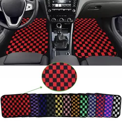 4Pcs JDM Racing Plush Floor Mat Checkers Vehicle Front Rear Carpets Universal Car Floor Carpet Rugs Non-Slip Car Decoration