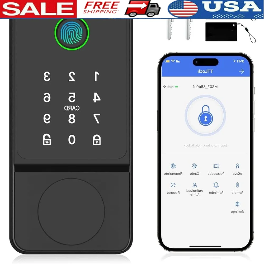 

Smart Door Lock Keyless Entry Fingerprint Touchscreen Keypad APP IC Card Type-C Charging 6-in-1 Electronic Security