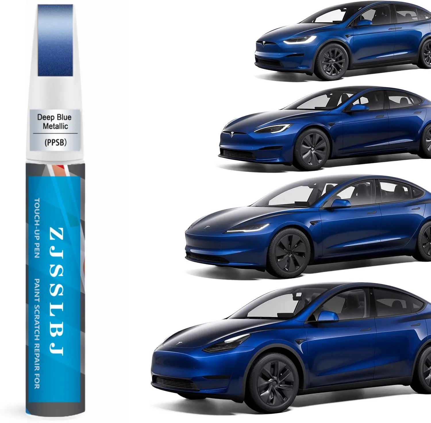 Car Touch Up Paint(Deep Blue Metallic(PPSB)) for Tesla Model Y/3/S/X, 2 in 1 DIY Car Paint Scratch Repair Kit with Pen Tip & Bru