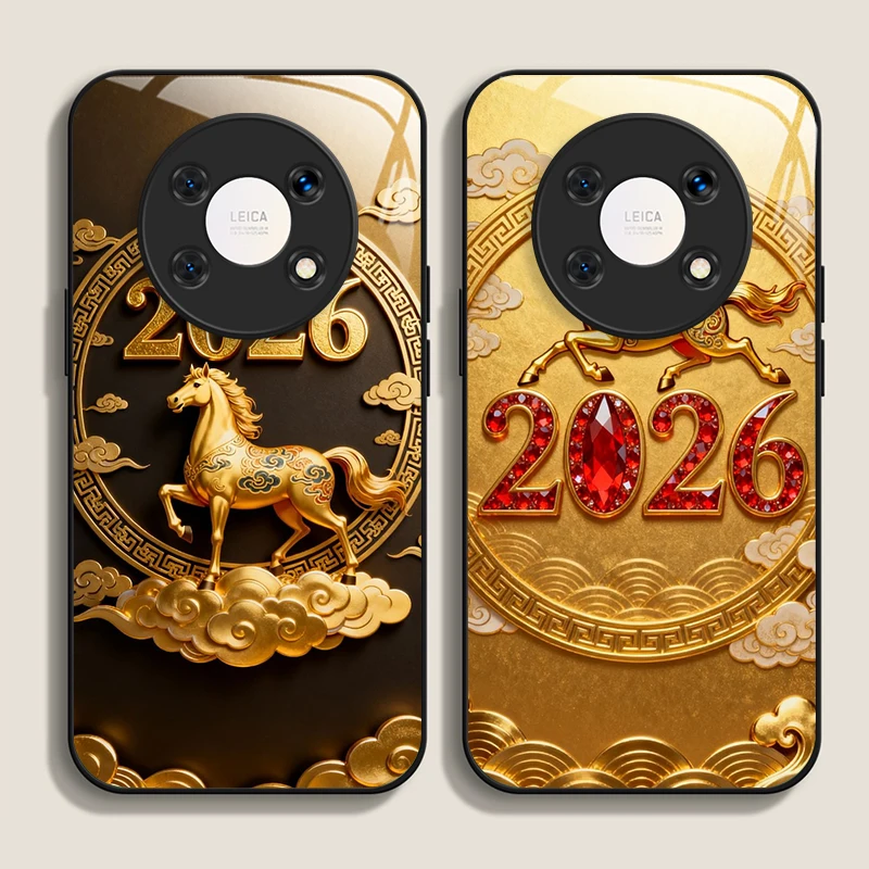 Стильный чехол для телефона из закаленного стекла с рисунком золотой красной лошади 2026 года для Huawei Honor 400 200 100 90Pro Magic 7 Pro 6 Lite Cover