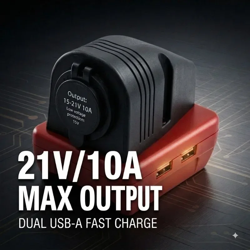 Portable Power Adapter for Makita/Milwaukee/DL 18/20V Batteries Cigarette Lighter Power Bank with USB Port for Outdoor Camping