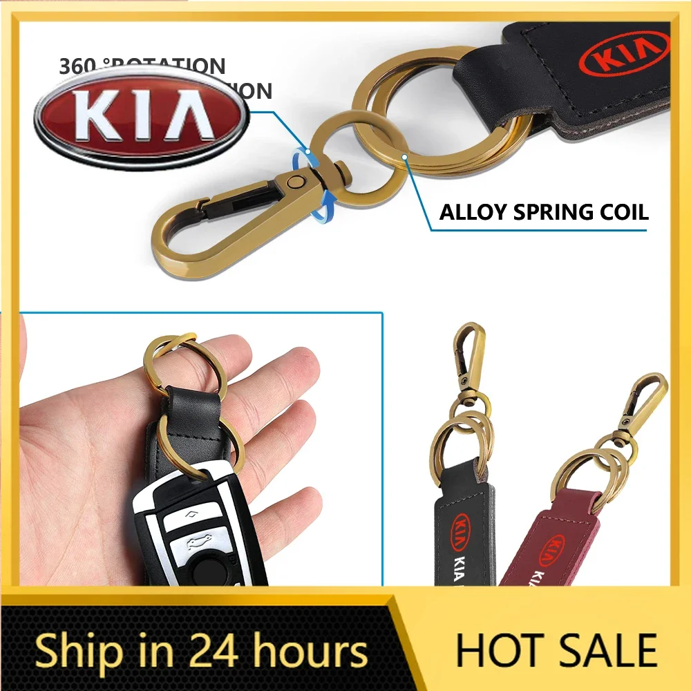 

2026 Hot Car Sticker Car Styling Metal Leather Keychain Key Chain Key Rope Key Rings For Kia Rio Picanto Sportage Niro Morning C
