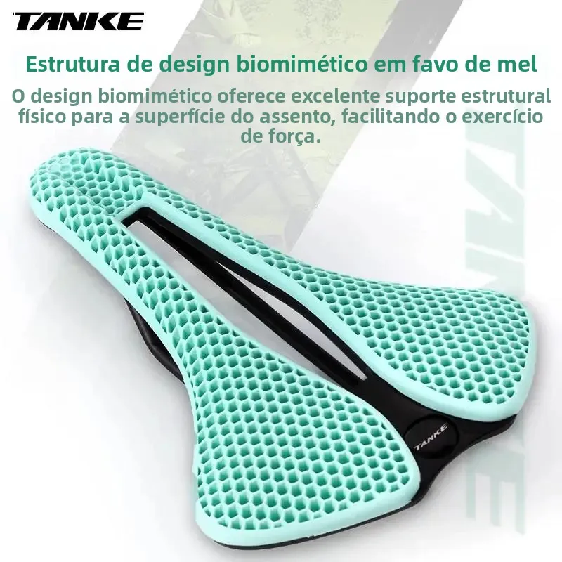 Selim de bicicleta de estrada TANKE MTB, respirável em formato de favo de mel, leve, durável, resistente ao desgaste, semelhante a um assento de ciclismo noctilucente impresso em 3D.