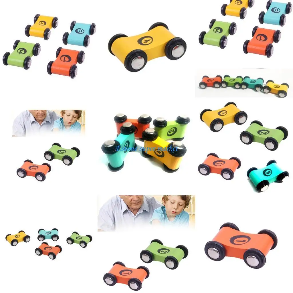 

090B 4 шт. игрушечный железнодорожный вагон, сменная модель гоночного автомобиля, деревянный мини-самокат для автомобилей, для