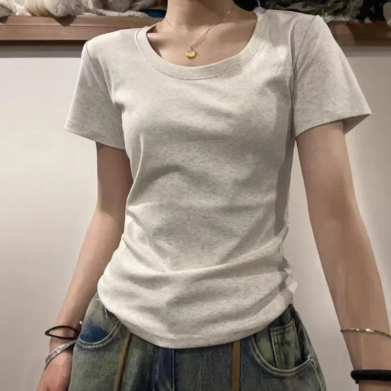

Pop Basic Summer Women T Shirts Slim Round Neck Short Sleeve Fashion Style Harajuku Daily Tops Ladies Top Tee Clothes