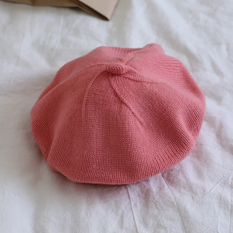 1 PCS Children\'s Knitted Beret Hats Men And Women Baby Solid Color Woolen Pumpkin Hats Girls Beret