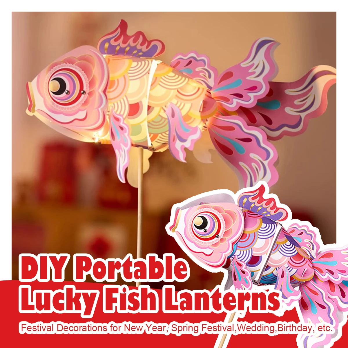 

Goldfish Lantern Diy Kit Set 1 Festival Koi Light Material Chinese For Children Handcrafts Pendant Mens Fish Bag Gift Mid-Autumn