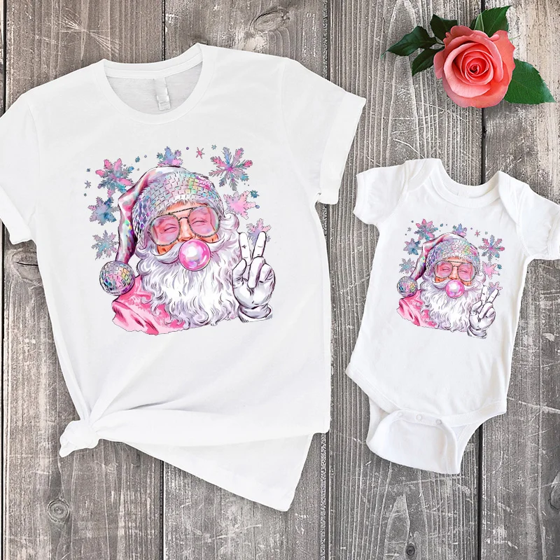 Santa Girls Christmas Shirt Bubble Gum Christmas Shirt Pink Santa Toddler TShirt Mommy and Me Matching Tee