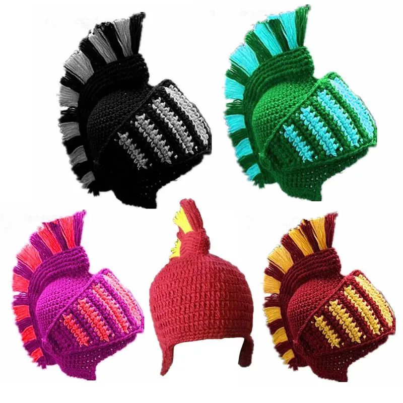 Barbarian Knit Hat Adult Viking Faux Wool Funny Roman Cosplay Knight Helmet Fake Hair Skull Windproof Facemask