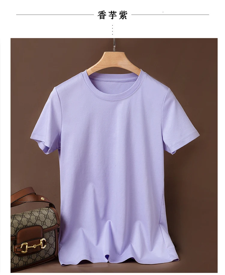Sommer Hohe Qualität Reine Mercerisierter Baumwolle T-shirts frauen Lose Rundhals Kurzarm T-stücke Weibliche T Shirt Einfarbig Tops – Detail 9