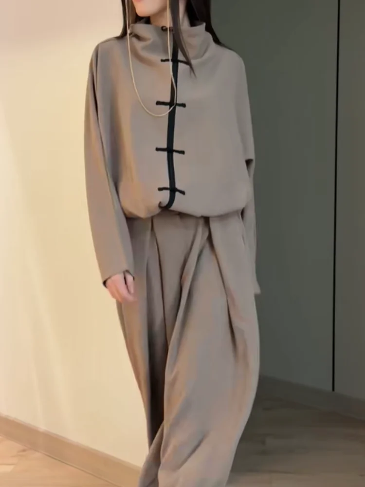 

Casual Zipper Coat Pants Set Women Solid Single Breasted Stand Collar Jackets Loose High Waist Trousers 2026 Spring Lady Outfits