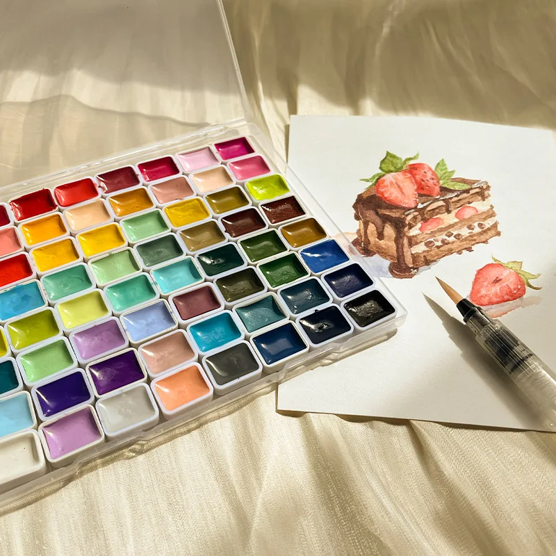 64 Colors Solid Watercolor Paint Set Portable Plastic Box Pure Color Pigment for Art Students Sketch Drawing Art Supplies