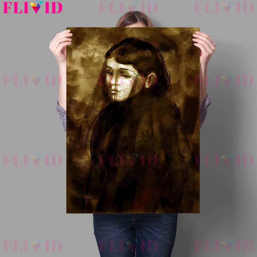 Vampire Black Veil Portrait Gothic Masque Wall Art Canvas Painting Home Decor Frightening Black Witch Poster And Print Unframed