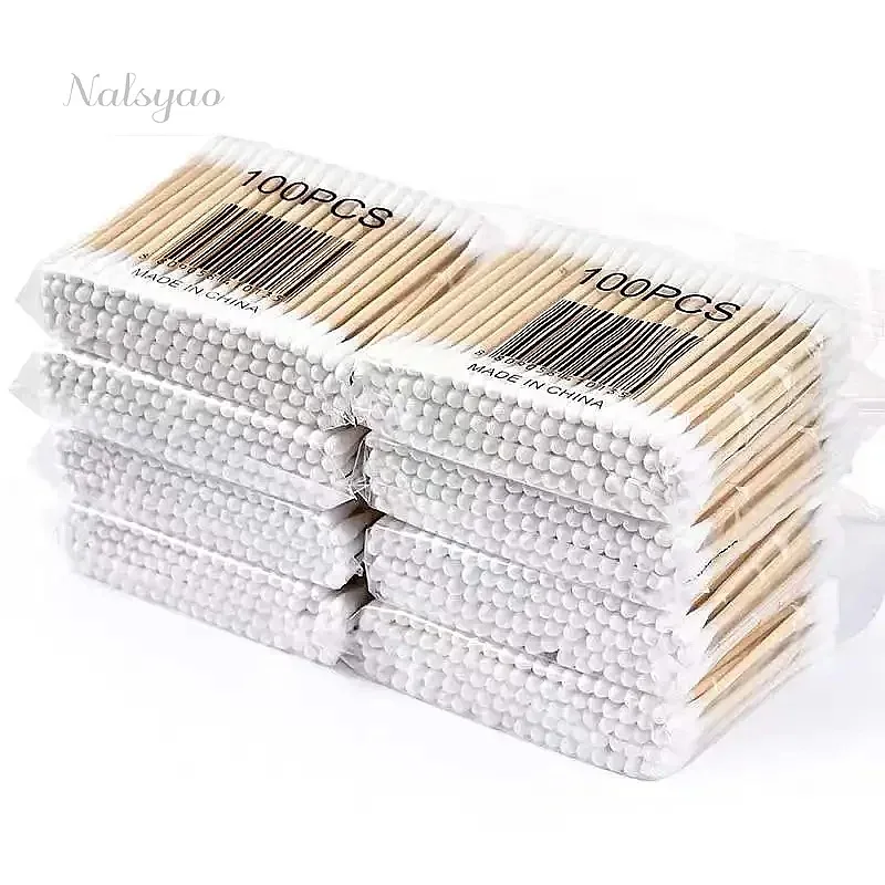 CNKESS 300 500 1000pcs Double Head Cotton Swabs Wood Sticks for Women Makeup Nose Ears Cleaning Health Care Tools