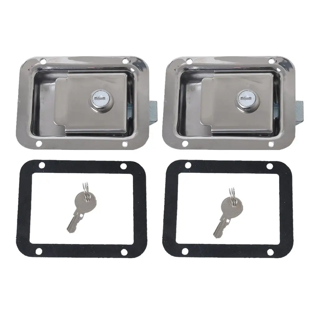 2pcs Marine Yacht Stainless Steel Paddle Lock Latch Truck RV Tool Box W/ Key