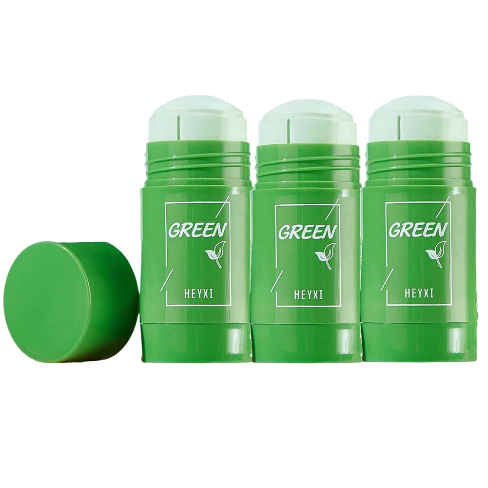 1/3PCS Grüner Tee-Ton-Stick für Gesicht, Grüner Maskenstift Abstrich Akne Schrumpfen Mitesser Grüner Tee-Extrakt Gesichtsmaske Porenreinigung