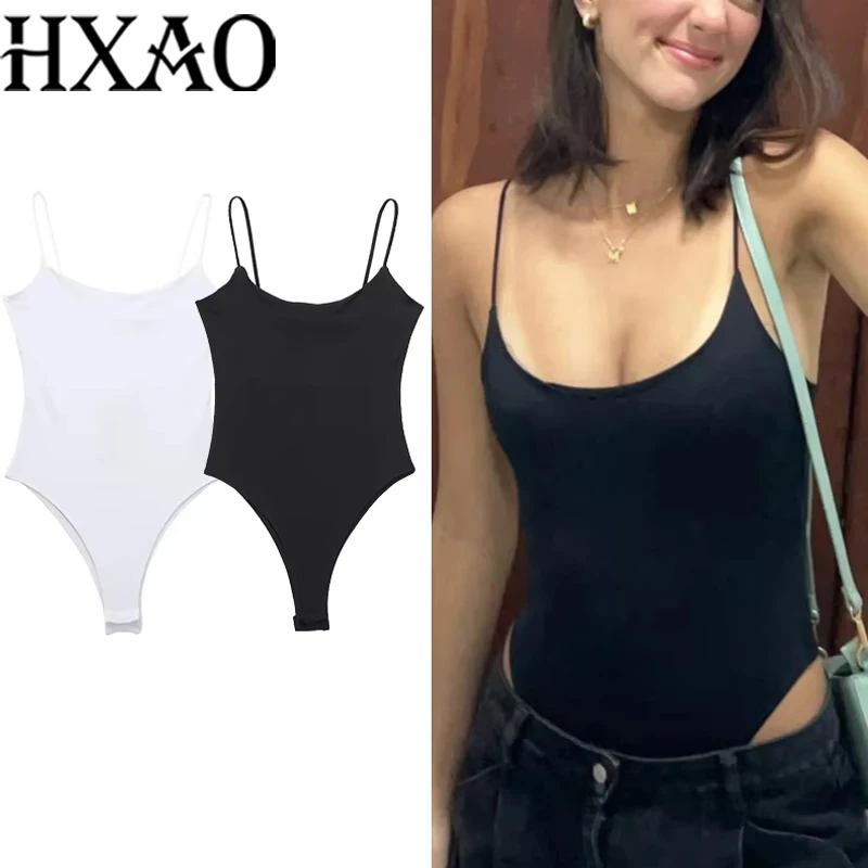 

HXAO Black Knitted Bodysuit Women's 2024 Autumn Sexy Elegant Slip Top Fashion Casual Sleeveless Backless White Grey Bodycorn