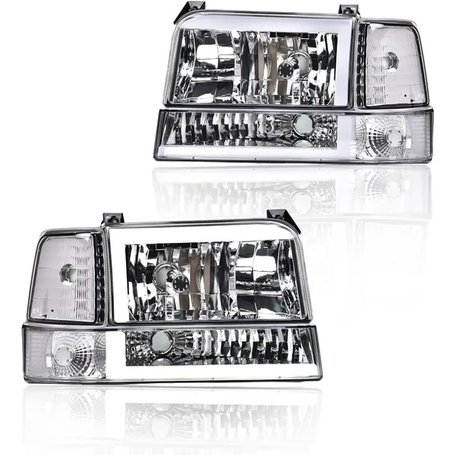 

Светодиодные фары DRL для 1992-1996 Bronco F150 F250 F350, бампер, фара с дымчатыми линзами, черный корпус, прозрачный отражатель, совместимый