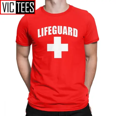 Drôle sauveteur T-Shirts hommes col rond coton t-shirt rouge sauveteur unisexe uniforme T-Shirts cadeau hauts Europe Streetwear