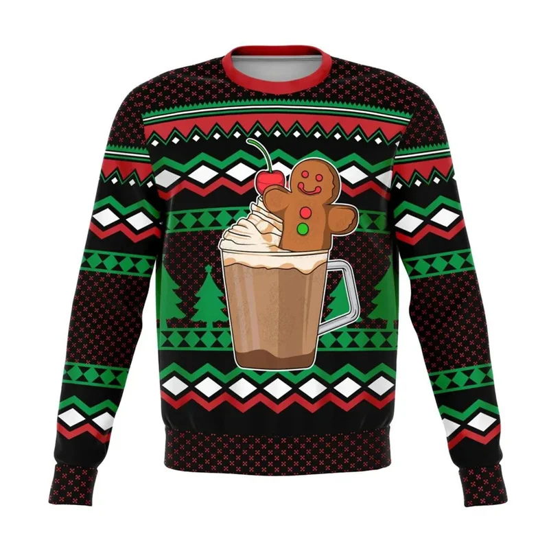 Gingerbread Ugly Christmas Sweater Men Cute Cookies Graphic Sweatshirt New Year Festival Long Sleeves Merry Christmas Hoodie