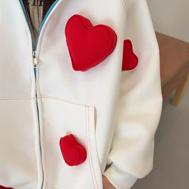 3D Heart Loose Hoodie For Women's Autumn 2025 New Hot-Selling Zipper Cardigan 2025 Autumn Long-sleeves Top Sudaderas De Mujer