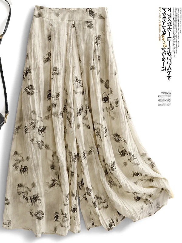 الفنية علامة المياه واسعة الساق السراويل عالية الخصر عادية فضفاضة تناسب الصيف حجم كبير الملابس النسائية تنوعا التخسيس تنورة السراويل #1