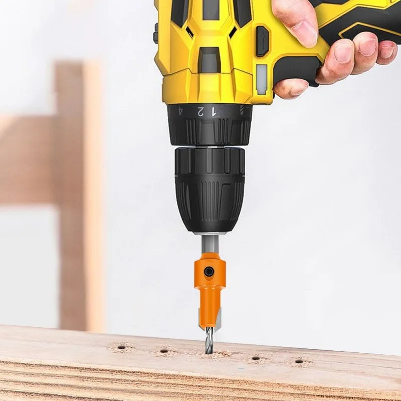 8/10mm shank woodworking countersunk head drill hidden screw hole double-edged drilling Set with Hex Key Wrench Woodworking Tool