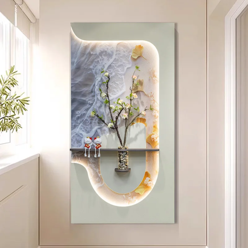 New Mural Lamp Hydroponic flower arrangement hanging painting milk oil wind entrance decoration sandstone living room painting