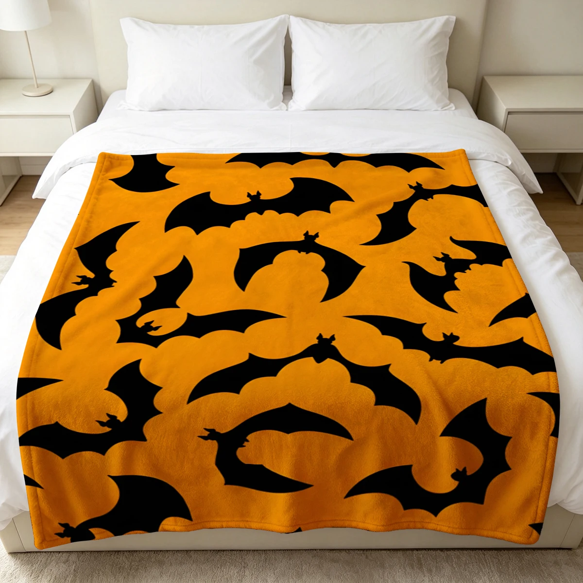 Orange Bat Wing Shapes Flannel Blanket Warm Soft Halloween Christmas Decorative Couch Warm Cozy All-Season Gift