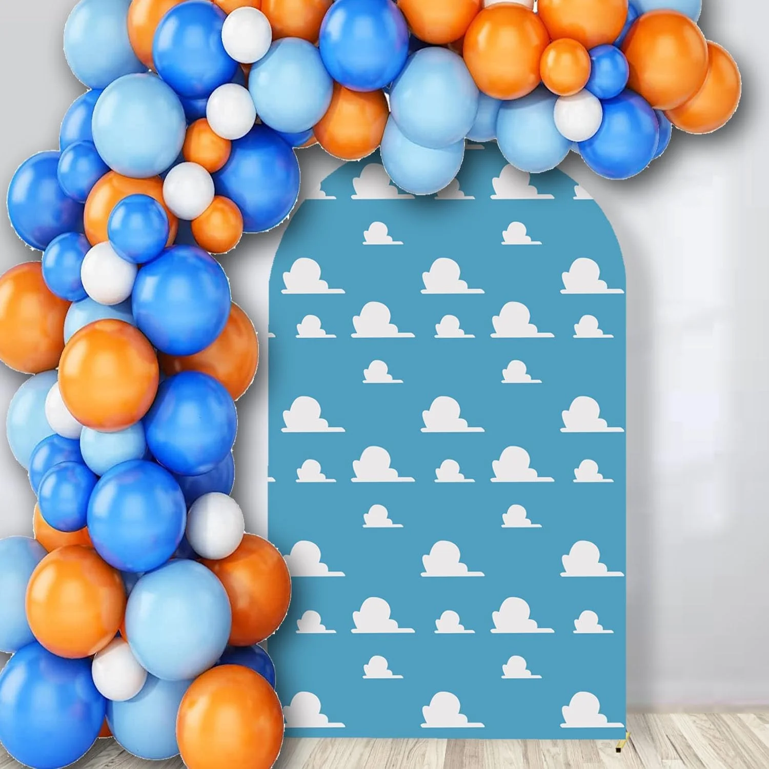 Arch Backdrop Cover Blue Sky White Clouds Background Boy Toy Story Cartoon Newborn Party Decoration Baby Shower Kids Birthday