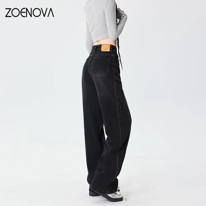 ZOENOVA Spring New Soft Cotton Women Jeans Fashion Cool Girl Street Y2K Straight Wide Leg Pants Casual Office Workwear Trousers