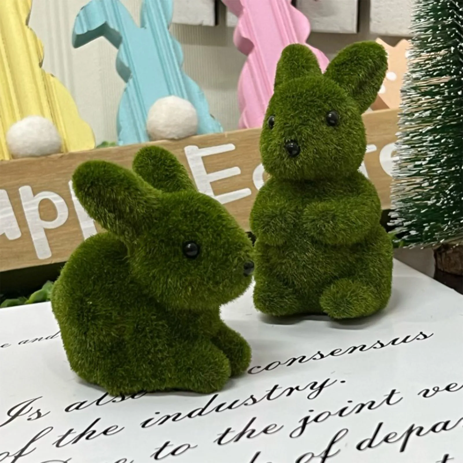 Resin Mossy Bunny Animal Toy Handmade Lovely Rabbit with Realistic Fluff Easter Gifts for Babies Boys Girls DIN889