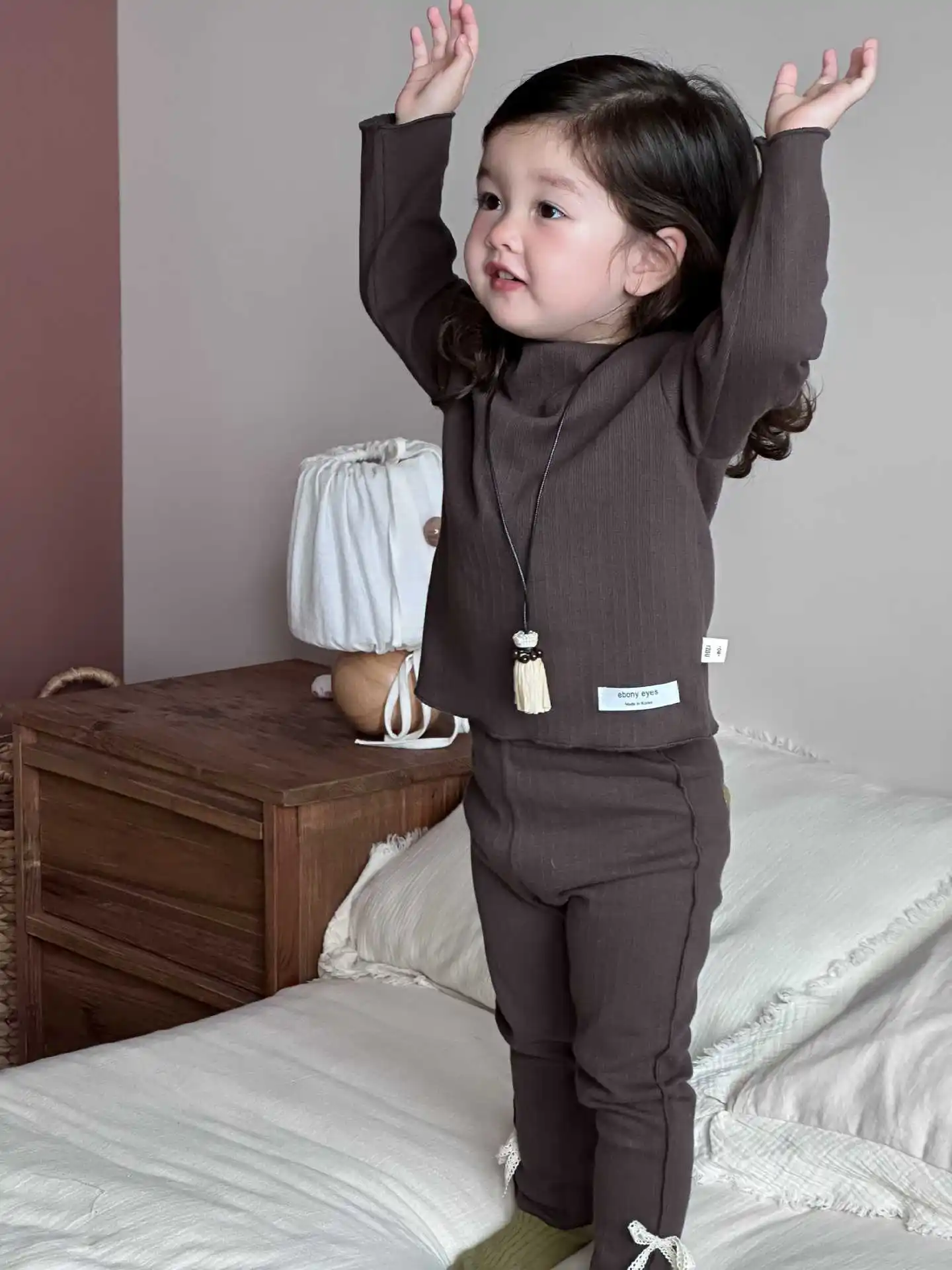 2025 outono novo bebê menina manga longa conjunto de roupas sólida da criança topos + arco leggings 2 pçs terno da criança pijamas outfits