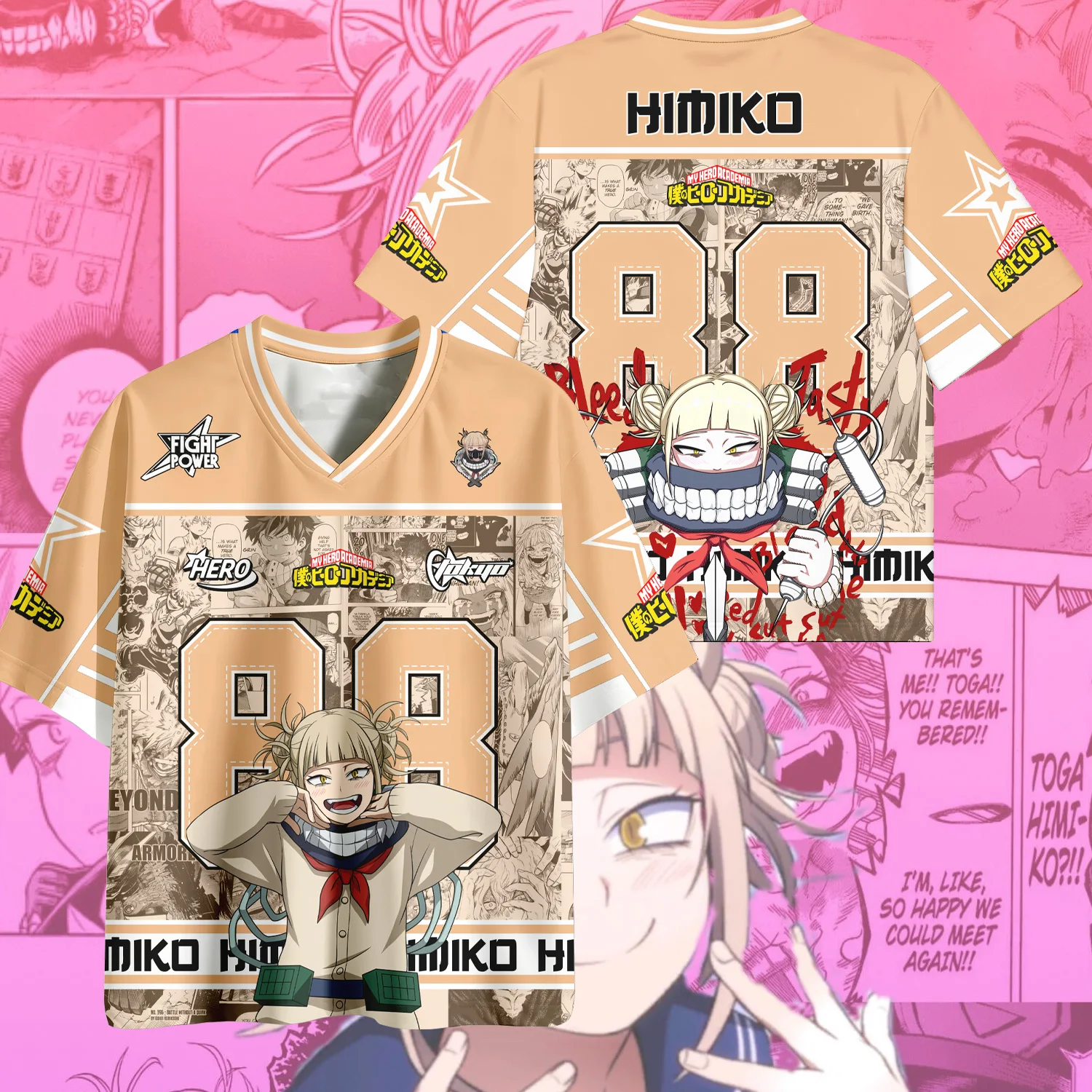 My Hero Academy Multi Character 3D Printed Men's and Women's Loose V-neck Breathable Retro Comic Short Sleeves