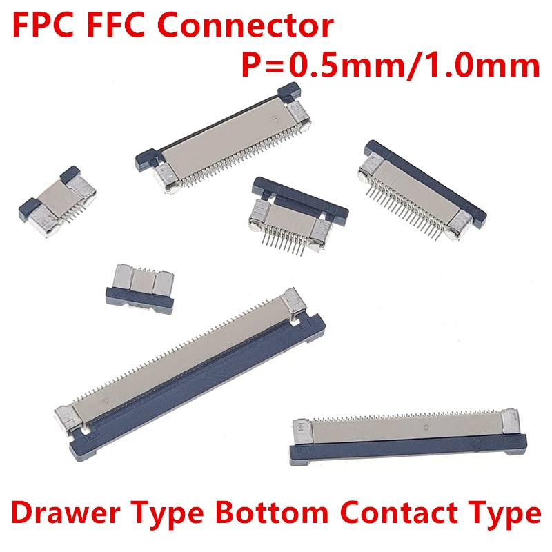 FPC FFC socket 0.5mm 1.0MM Pitch 4 5 6 8 10 12 16 18 20 26 28 30 40 50 54 60 Pin Bottom contact Type Ribbon Flat Cable Connector
