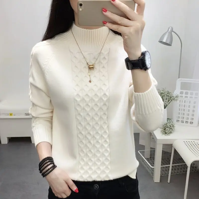 Fashion Stand Collar Knitted Solid Color Sweater Women\'s Clothing 2022 Autumn New Casual Pullovers All-match Korean Tops