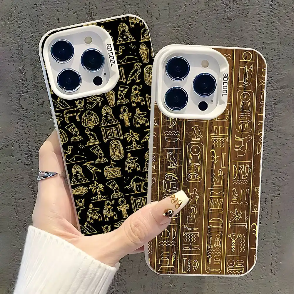 

Ancient Egyptian Hieroglyphs Case For iPhone 17,16,15,14,13,12,11,Pro,XS,Max,Plus,Mini,SE White Candy Matte Shockproof Cover