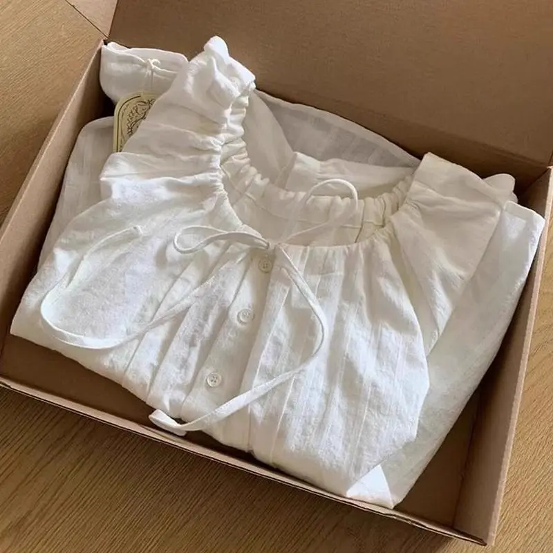 

Sweet Youngizing round Ne ort Sve irt Women's plus Size Loose Fit Dstring Pleated Big MM Fat MM irt French Sle