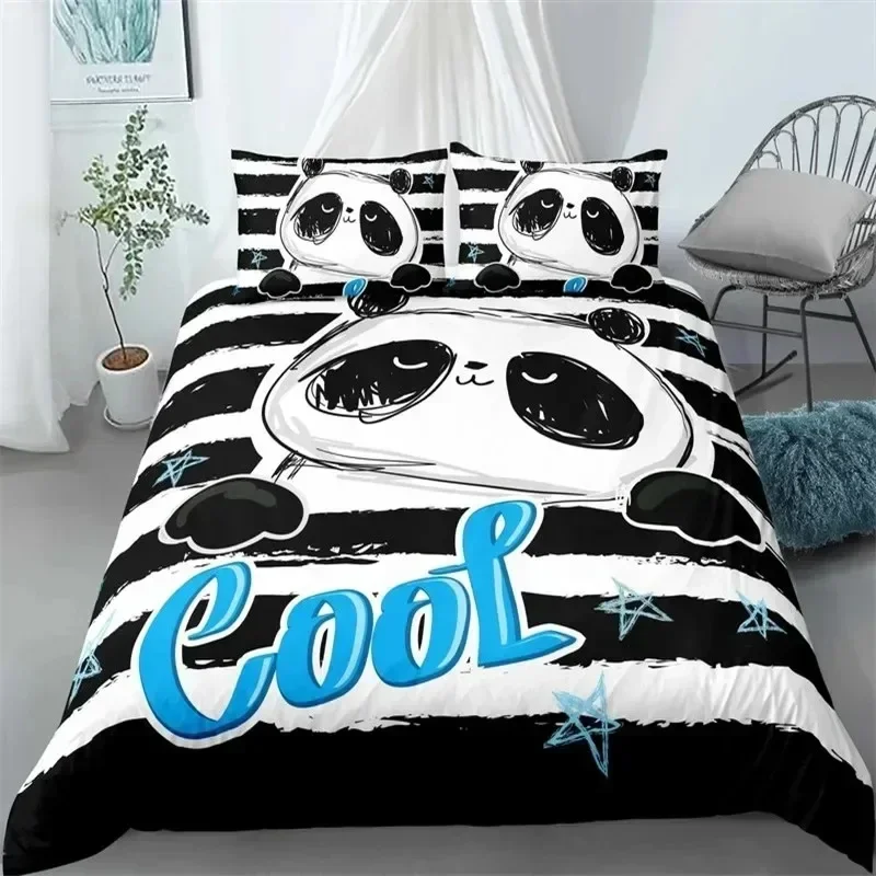 3D Print Cute Panda Cartoon Animal Bedding Set Bedroom Soft Modern Bedspreads Comefortable Duvet Cover Quilt Cover Pillowcase