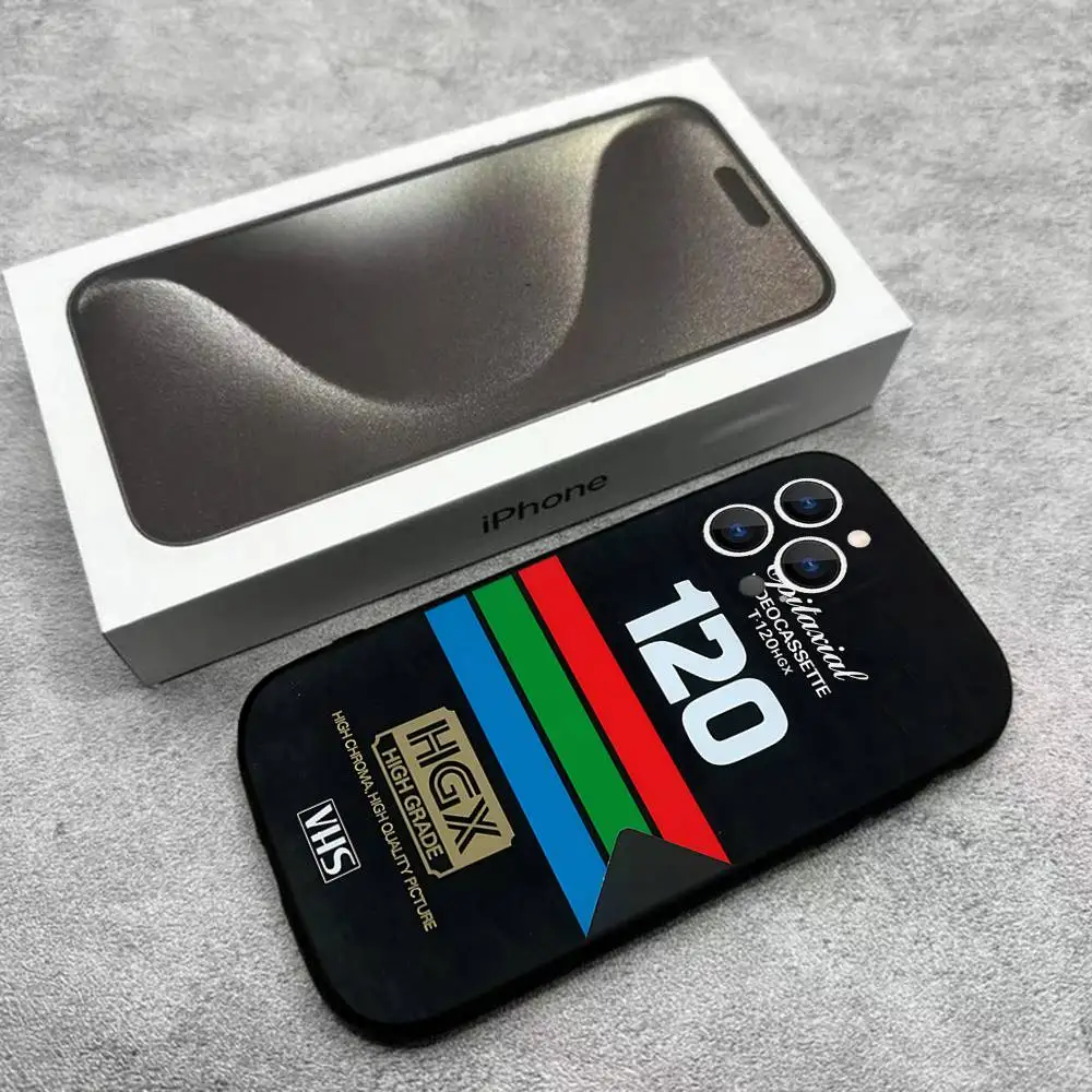 حافظة هاتف كلاسيكية بشريط VHS لهواتف iPhone 17,16,15,14,13,12,Pro,Max,Plus,E,SE4,Air,Mini Black Soft Box