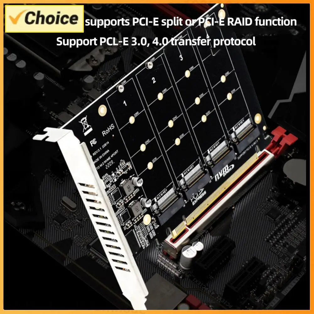 4 Port M.2 NVME SSD To PCIE X16 Hard Drive Converter PCIE Split/PCIE RAID Adapter Card Support 2230/2242/2260/2280 LED Indicator