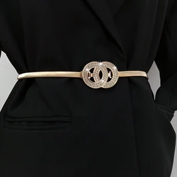 Elastic Gold Chain Belt Female Waist Punk Y2K Silver Metal Rhinestone Belts For Women High Quality Luxury Golden Waistband