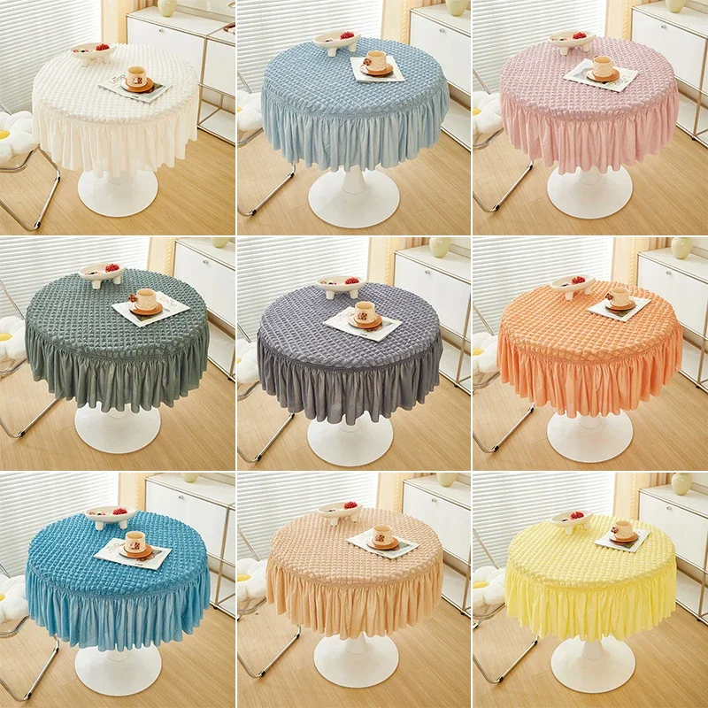 Round Coffee Tablecloth Modern Minimalist Style Bubble Gauze Round Tablecloth Simple Style Home Decoration Dining Table Cover