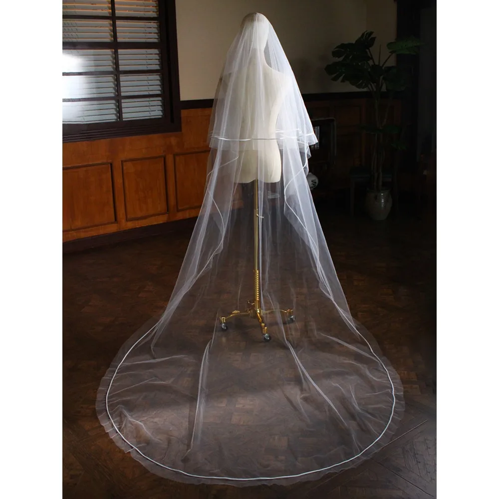 Дешевая длинная свадебная фата с расческой порезанным краем, 1 слой, простые свадебные аксессуары 2025