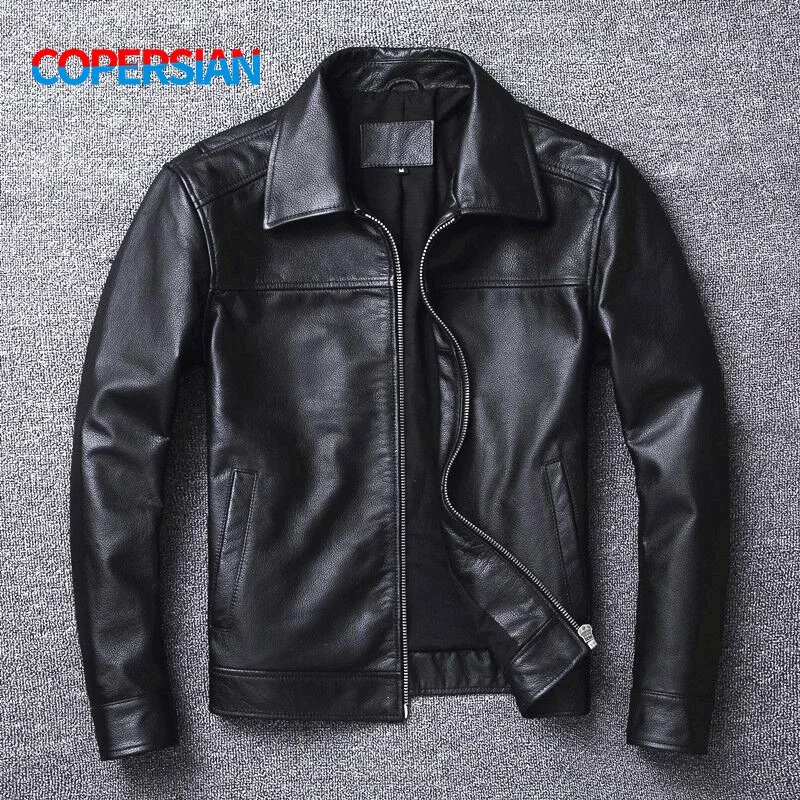 Men's Leather Jacket Natural Men's Genuine Cowhide Jacket Spring and Autumn Casual Black Men's Clothing Asian size S-6XL