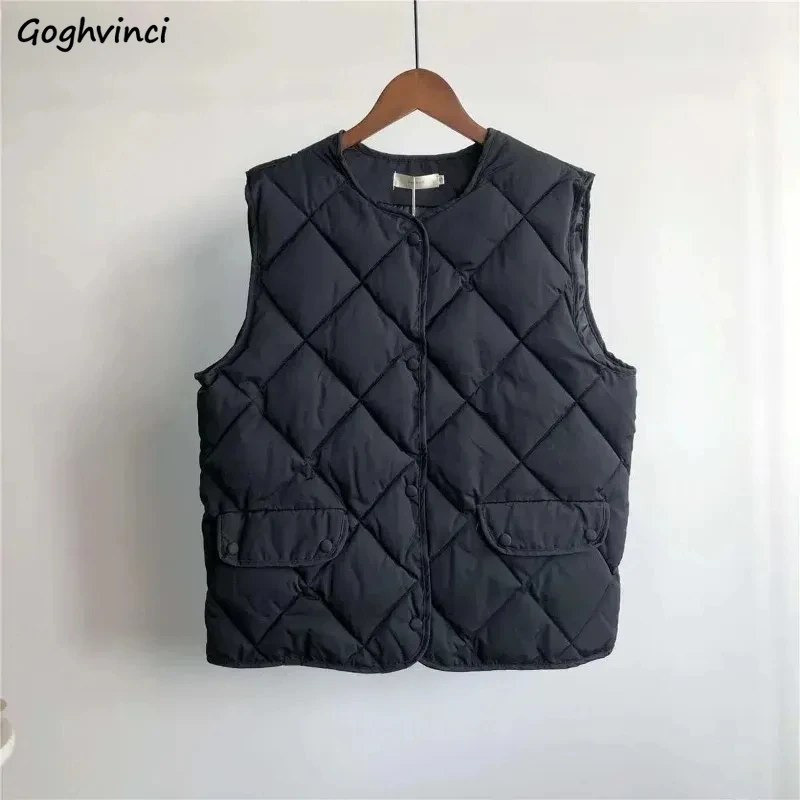 Sleeveless Parkas Women Korean Stylish Layering All-match Simple Leisure Chic Single Breasted Temperament Warm Winter Streetwear