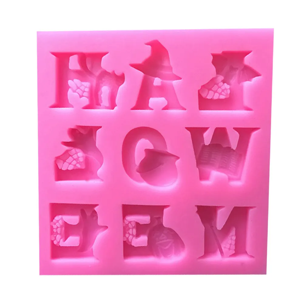 Flexible Non Stick Halloween Baking Mold Silicone Letters Pumpkin Ghost Witch for Cake Fondant Chocolate Ice Cube Jelly Crafts view 3